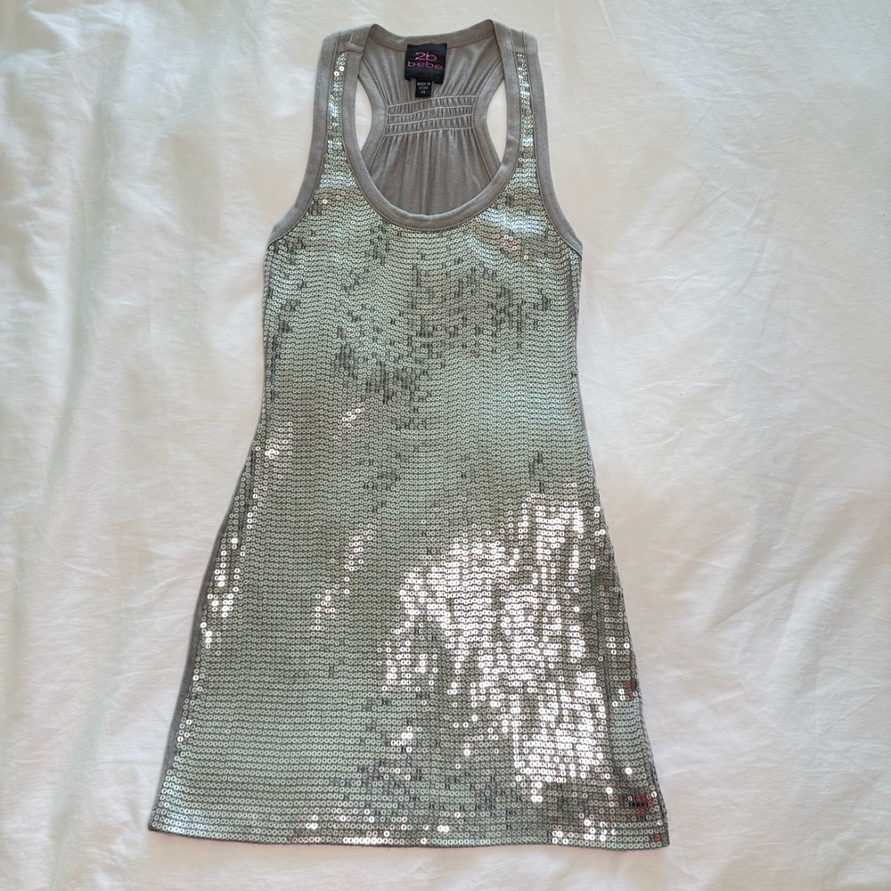 2B Bebe Silver Sequin Tank Top